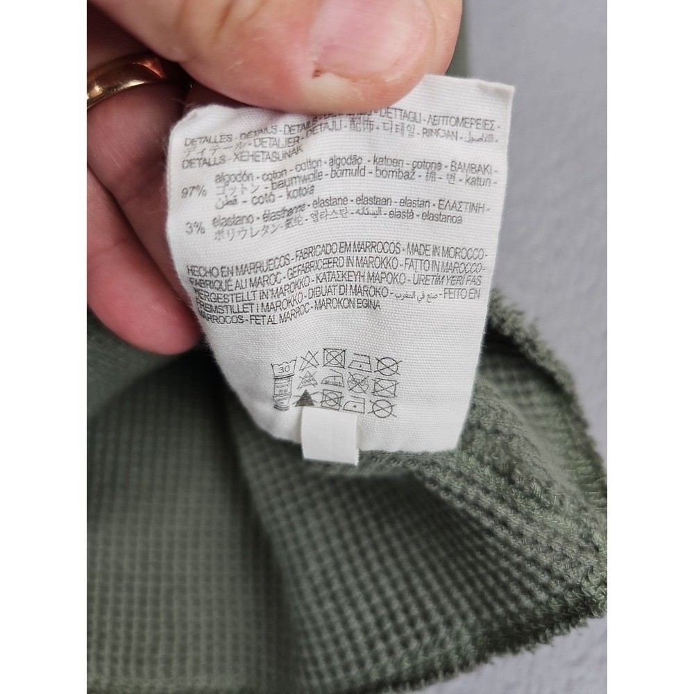ZARA Short Sleeve Waffle Kit Crop Top Size Large Green Henley Crew Neck Stretch - Picture 5 of 7
